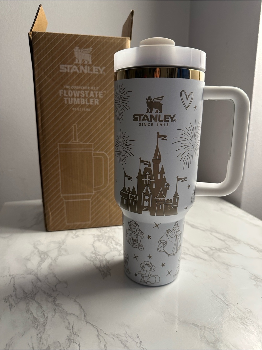 Stanley White and Gold Castle Handle Tumbler